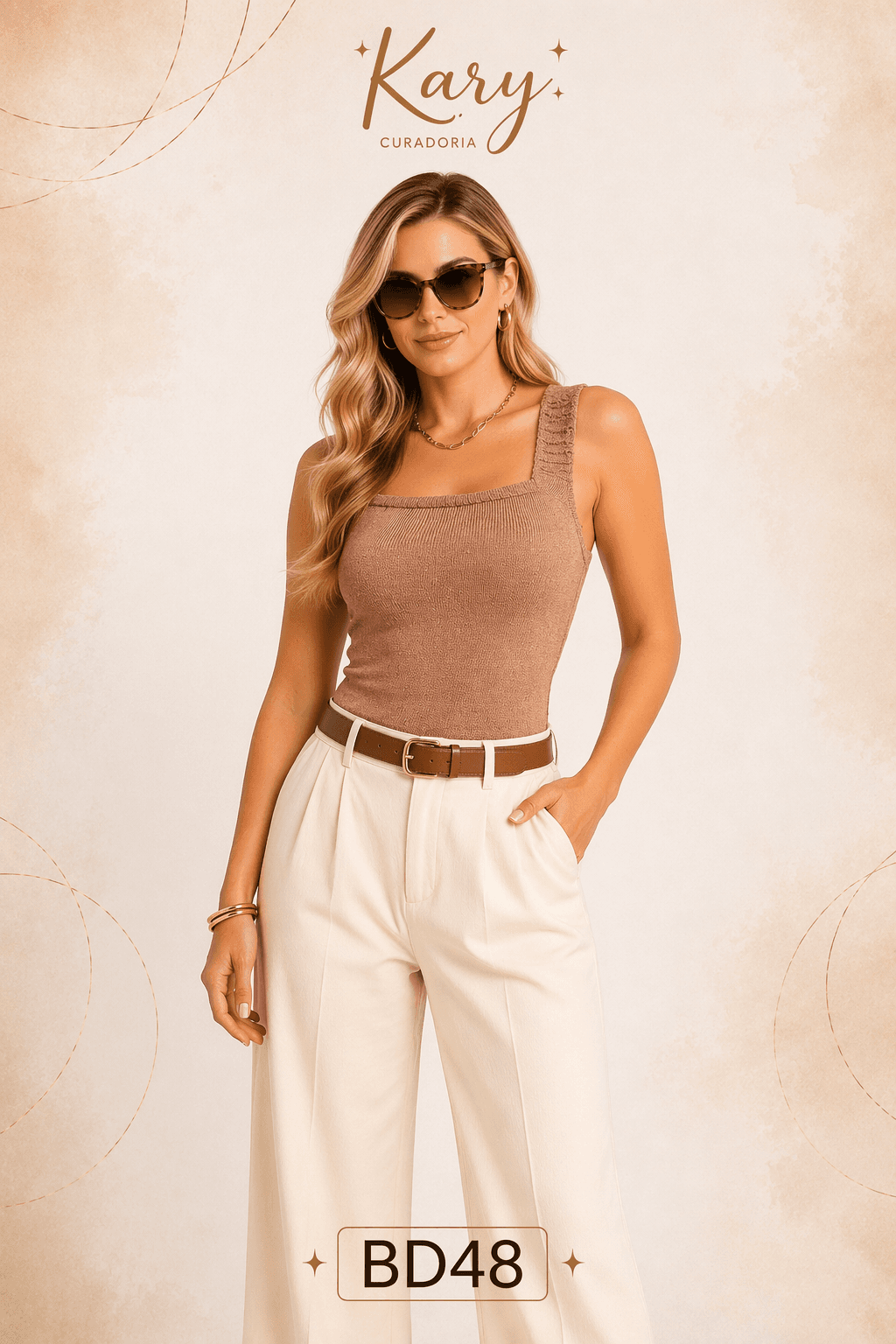 Body Regata em Tricot Decote Reto com Alças Franzidas - Estilo Atemporal | Kary Curadoria (Ref: BD48)